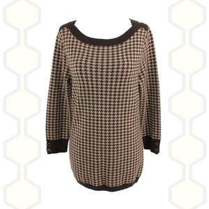 Talbots Sweater Houndstooth 3/4 Sleeve Brown L